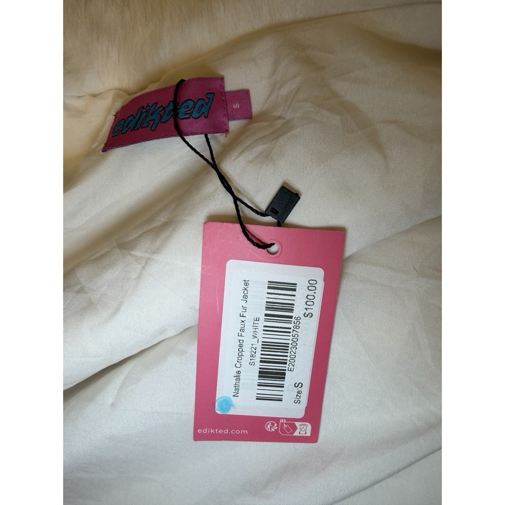 Edikted White Faux Fur Cropped Jacket Size Small - Picture 6 of 10